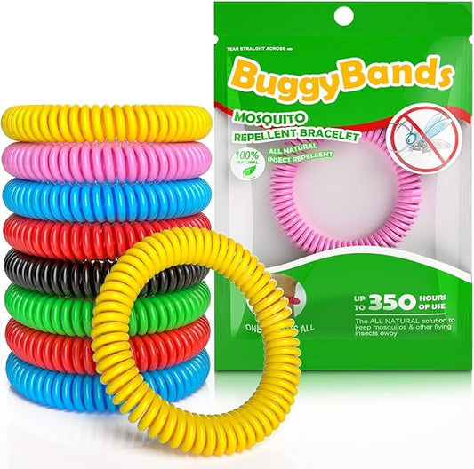 Mosquito Bracelets, 60 Pack Individually Wrapped Wristbands, DEET Free, Natural and Waterproof Bands, Camping Travel Essentials