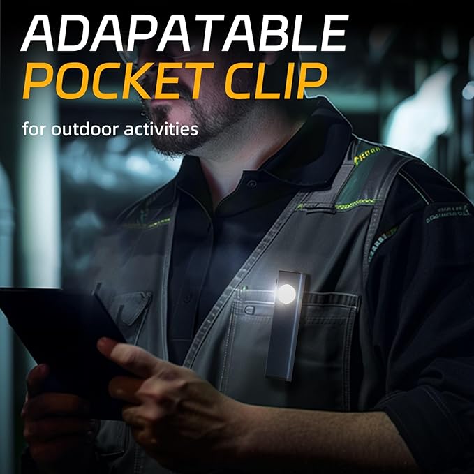 lexall Rechargeable Work Light, 600 Lumens Portable LED Flashlight, Magnetic COB Flat Task Light with Pocket Clip, 3 Modes, Pocket Pen Inspection Light for Repairing, Camping, Hiking, Emergency（1 Pc）