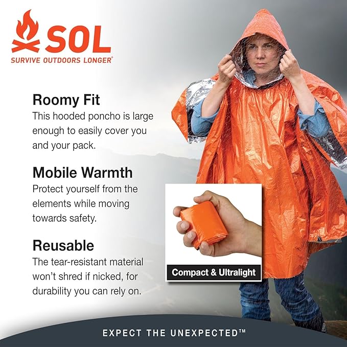 S.O.L. Survive Outdoors Longer S.O.L. Heat Reflective Waterproof Poncho (3 Pack)