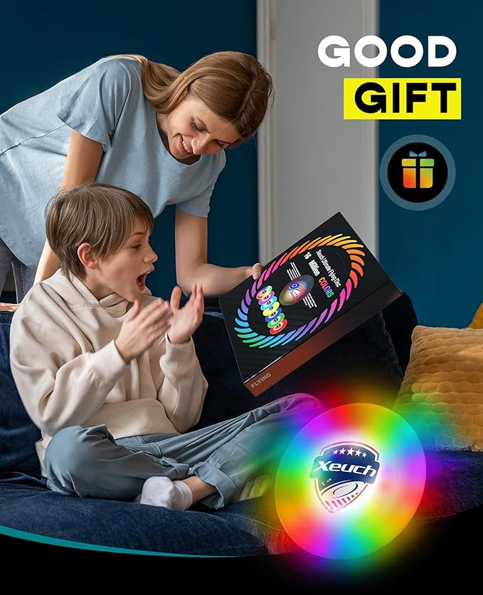 Flying Disc, Glow Frisbee with 30 RGB LEDs, 16 Light Modes and 4 Brightness, 6-Hour Playtime, Built-in Timer & Sensor, 175g - Christmas, Birthdays Gifts for Men/Boys/Teens/Kids