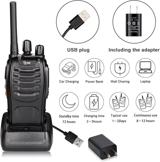 TIDRADIO TD-V2 Walkie Talkies for Adults Long Range, Rechargeable Two Way Radios with Secret Service Earpiece, 16CH Portable Durable Flashlight VOX Walky Talky(Black, 6 Pack)