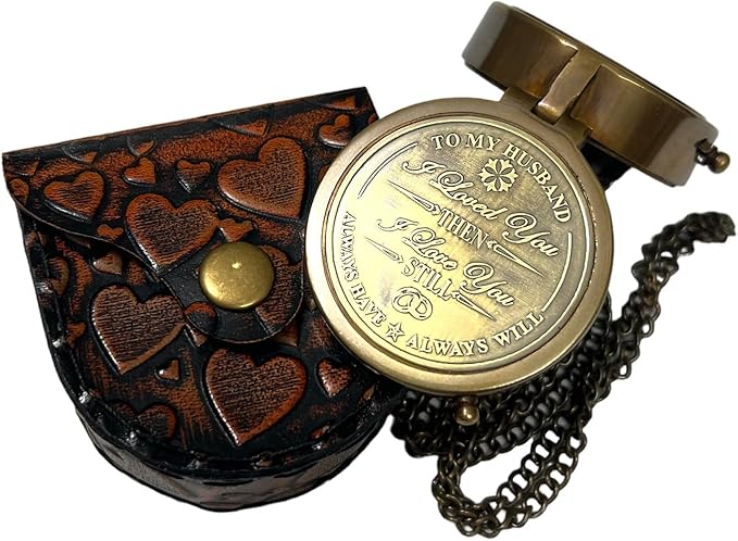 Nautical Solid Brass Directional Magnetic Compass Antique Vintage Design with Engraved Quote Elegant Maritime Navigation Instrument