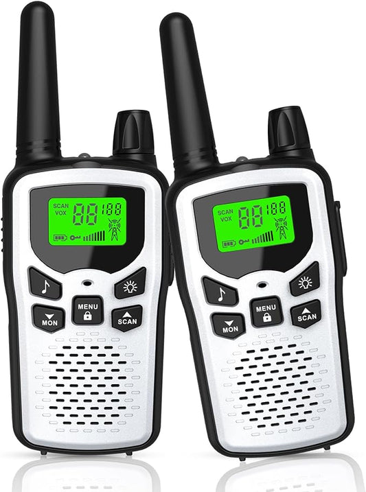 Walkie Talkies,Erelis Long Rang Walkie Talkies with 22 FRS Channels,Walkie Talkies for Adults with Lamp,VOX,LCD Display for Outdoor Activities (Silver)