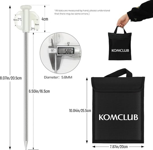 KOMCLUB 20PCS Tent Stakes Heavy Duty Tent Pegs Metal Tent Pegs Canopy Stakes Ground Stakes Spike Steaks for Outdoor Camping Tents Garden Canopies Grassland with Storage Bag