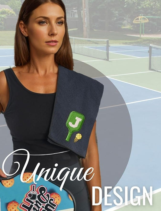 Embroidered Pickleball Towel, Funny Pickleball Gifts for Men Women, Pickleball Lovers, Pickleball Player on Birthday, Christmas, Retirement, 16"x 24" Microfiber Towel, Initial L