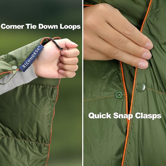 Down Camping Blanket - Packable Backpacking Quilt, Lightweight, Portable, Warm Puffy Camp Blanket, Down Quilt, Water-Resistant, Comfort