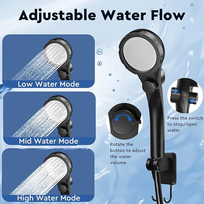 Portable Camping Shower, 6000mAh Rechargeable Outdoor Shower Pump with LED Display, 3 Spray Modes, IPX7 Waterproof Camping Shower Kit for Hiking, Travel, Car Washing, RV, Pet Bath