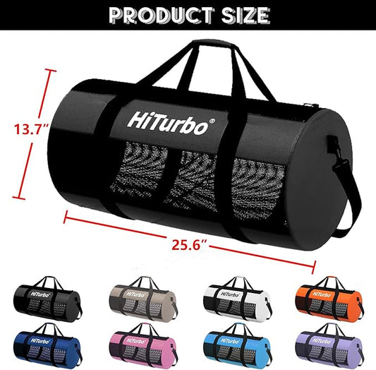 Hiturbo Mesh Dive Duffel Bag: Scuba Gear Bags for Diving, Snorkeling, Freediving and Swimming - 60L Travel Beach Pool Water Sports Equipment Bag with Shoulder Strap