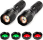 ULTRAFIRE 2 Pack A100 LED Hunting Flashlight,800 Lumen 3-Color-Light Tactical Flashlight 5 Modes Zoomable Small LED Hand held Flashlights (White Light/RED Light/Green Light)