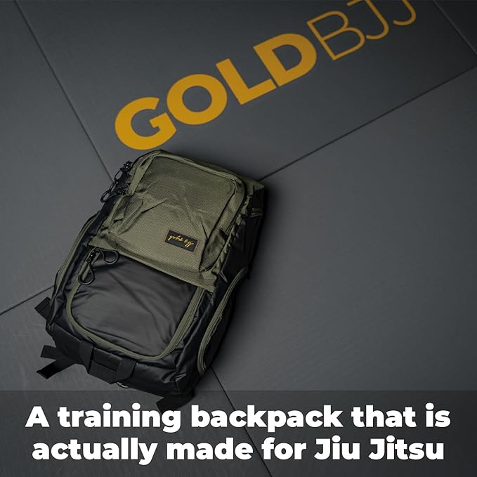 Gold BJJ Jiu Jitsu Backpack - Heavy Duty Gym Bag with Waterproof Gi Pocket