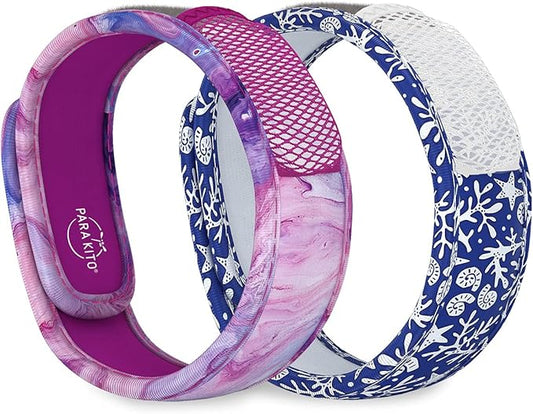 PARA'KITO Mosquito Repellent Bracelets + Refill Pellets Bundle, Mosquito Bracelets, Peppermint Oil, DEET Free Mosquito Repeller, Hiking & Camping Accessories, 2 Wristbands & 2 Refills (Saturn + Reef)