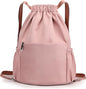 Drawstring Backpack Waterproof Small Gym Bag for Women String Backpack, Sports Gym Sack Cinch Bag with Multi Pockets (Pink)