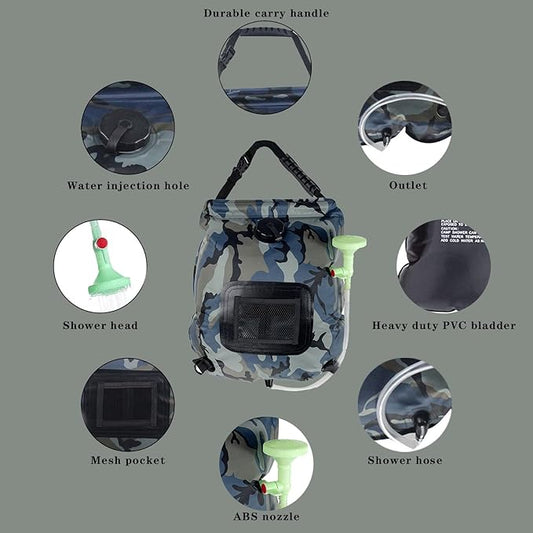 Portable Camping Shower Bag Solar Shower Bag for Camping 5 Gal/20L with On-Off Switchable Shower Head and Removable Hose for Camping,Hiking,Travel,Beach Swimming,Outdoor