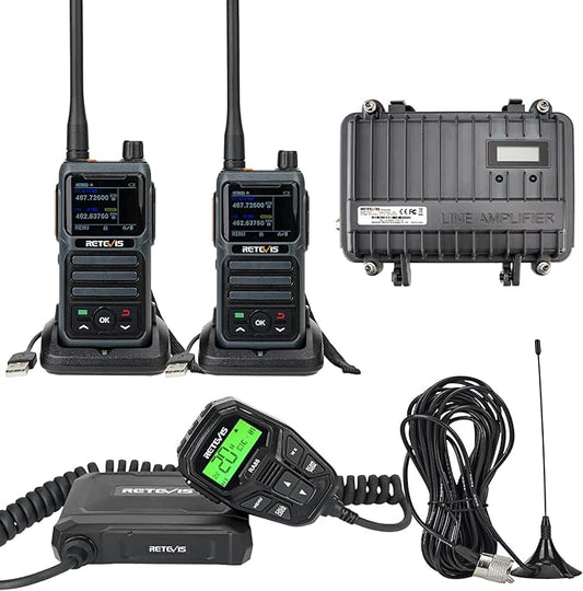 Retevis RA86 GMRS Mobile Radio with Antenna, GMRS Communicate Kit Include RT97 GMRS Base Station(1 Pack), RB17P GMRS Radio Handheld(2 Pack), Long Range Relay Communication Set for RV Off-Roading