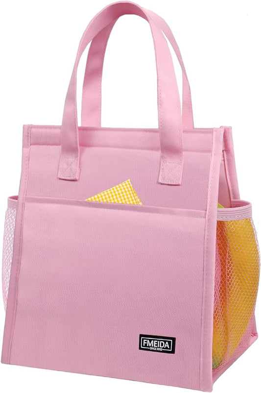 Fmeida Insulated Lunch Cooler - Reusable Women's Cooler Bag with Aesthetic Kawaii Design, Perfect for Office, Picnic, Beach | Front, Side, Interior Pockets