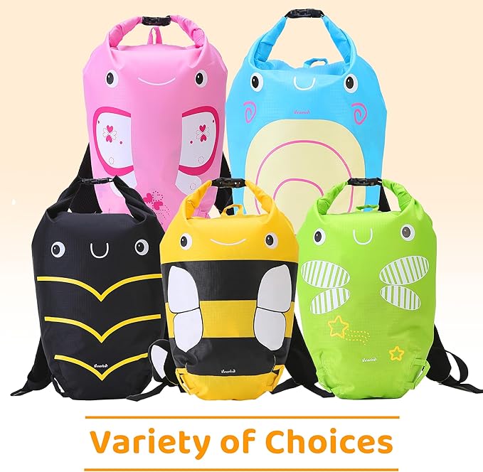 Kids Beach Bag Dry Bag Water Proof Resistent Travel Backpack Sacks for swimming Waterproof Backpack (Bee, 5L)