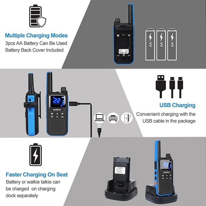Rechargeable Walkie Talkies for Adults,Two Way Radios with Bluetooth Earpieces and Mic,Rechargeable Batteries,NOAA SOS Vibration Micro-USB Charger,Long Range Walkie Talkies