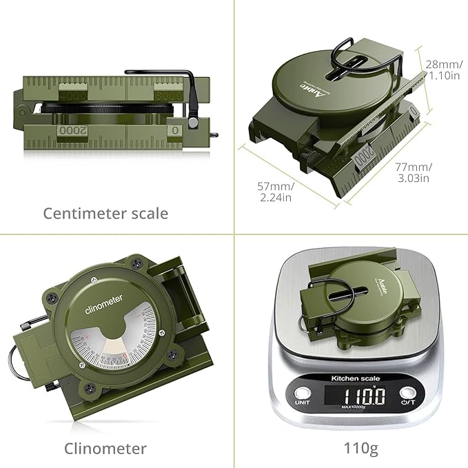 Compass Hiking with Clinometer, Strong Magnetic Intensity 3000 Gauss Professional Military Compass Waterproof Lensatic with Carry Bag, for Navigation Hiking Camping Hunting