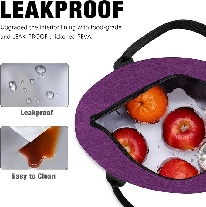 Aosbos Insulated Lunch Cooler Bag - Adult Thermal LunchBox Lunch Tote Bolsa Termica Almuerzo Lonchera, Purple