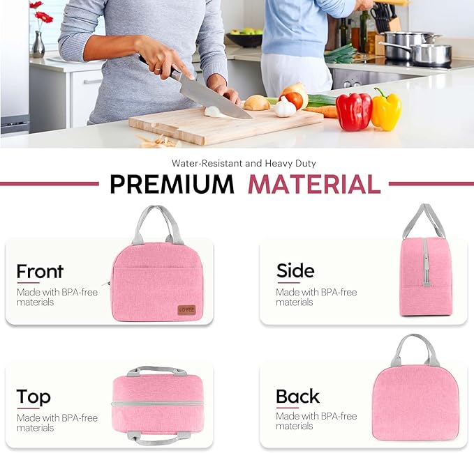 Lunch Bag Lunch Box for Women & Men, Large Capacity Insulated Lunch Bag for Adult, Leakproof Reusable Lunch Tote Bags for Work/Office/Travel/Picnic (Pink)