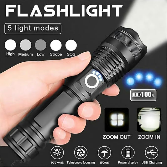 Rechargeable Flashlights High Lumens LED,Home Outdoor Emergency Powerful Flash Light Power Super Bright Torch Camping Hiking