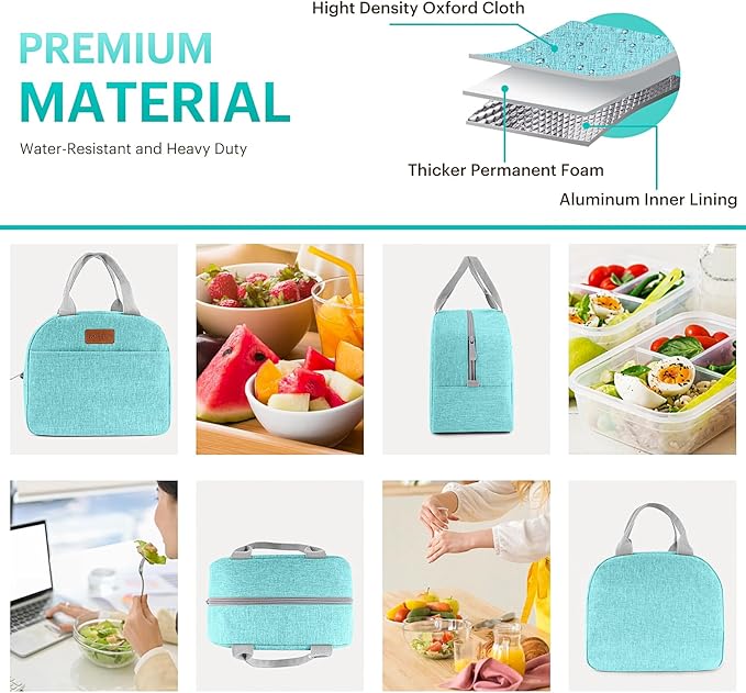 Lunch Bag for Women & Men Adult Insulated Lunch Box, Small Leakproof Cooler Food Lunch Containers Reusable High Capacity Lunch Tote Bags for Work, Travel, Outdoor (Aqua Green)