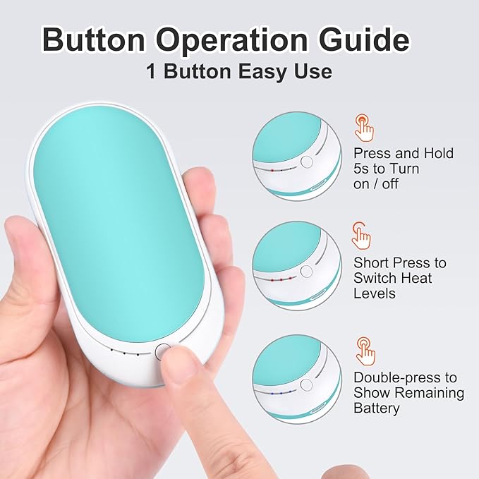 Rechargeable Hand Warmer, 1 Piece 5200mAh with Double Sided Heating, Reusable Portable Mini Heater, Temperature Adjustable Suitable for Hand and Foot Warming, Hunting Camping Hand Warmer