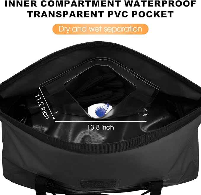 Motorcycle Dry Bag, Waterproof Duffel Bag & Roll-top Dry Duffel Bag, Motorcycle Luggage Travel Bag with Air Valve & Quick-adjust Straps For Riding,Travel, Black, 70L