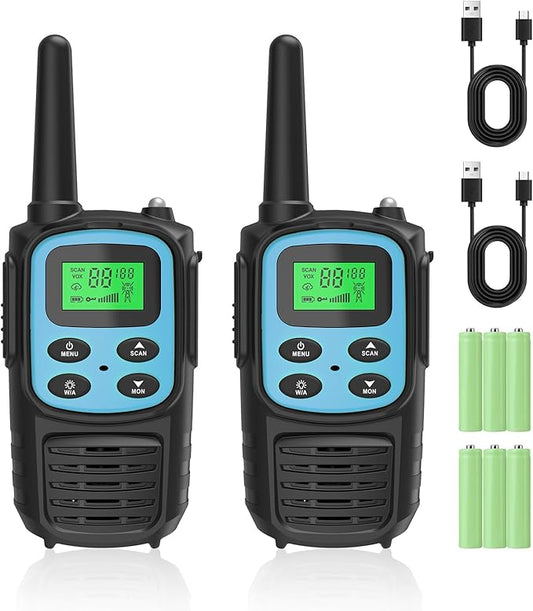 Rechargeable Walkie Talkies,Fvamom Walkies Talkies for Adults with 22 Channels,Long Range Walkie Talkies with NOAA Weather Channels,VOX LCD Display LED Flashlight (Blue)