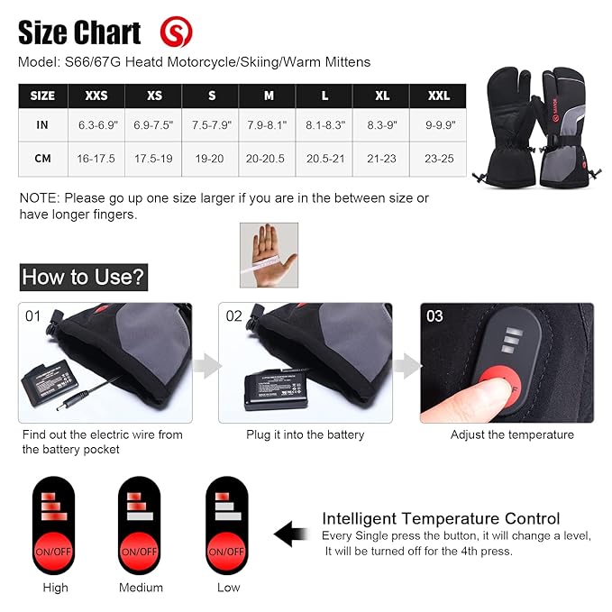 SAVIOR HEAT Heated Mittens Gloves Men Women, Flexible Crab Finger Rechargeable Battery Ski Mitten for Winter Snow Skating Camping Hunting Hiking Motorcycle
