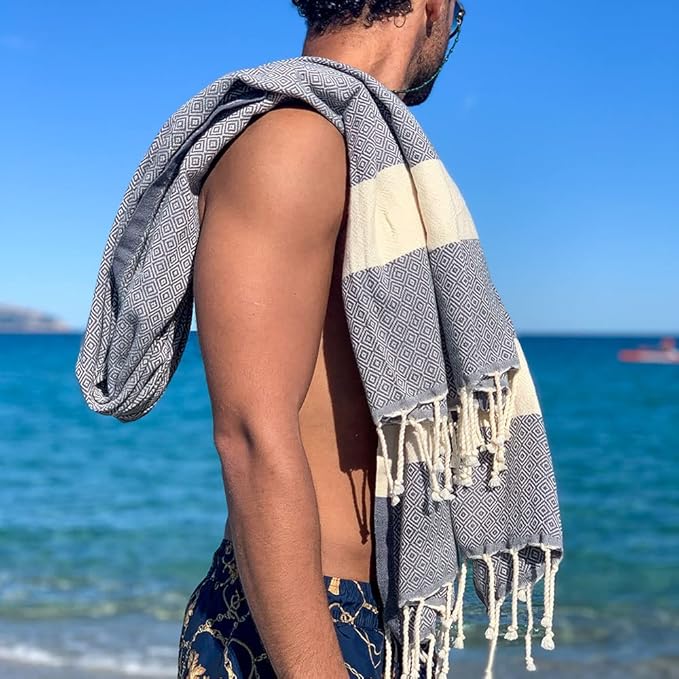 SOLTAKO XXL 2X Turkish Beach Towels - Quick Dry - Sand Free - Oversized Fouta Peshtemal - 100% Cotton - Hand Woven Bath Towel - Light Blanket Camping Sauna Yoga - Gift Set 78"x40"