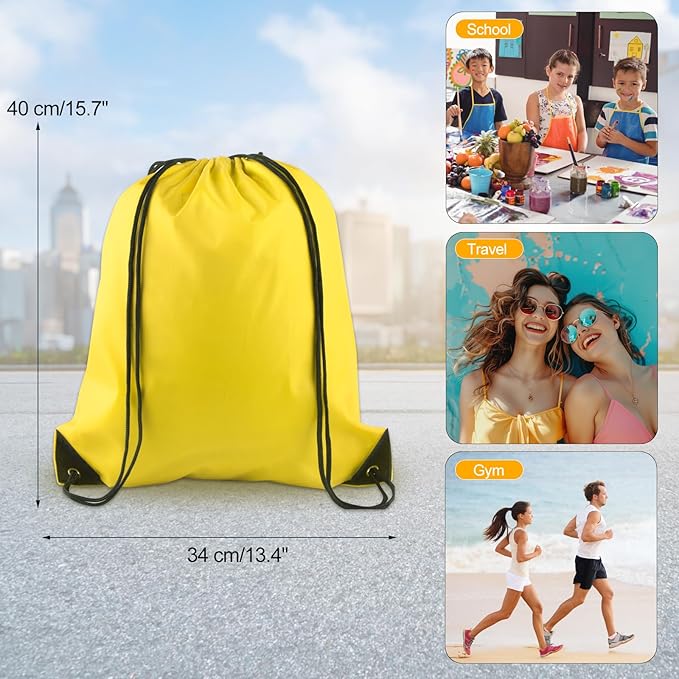 KUUQA 2 Pcs Yellow Drawstring Backpack Drawstring Bag Bulk Sports Cinch Bags String Backpack Storage Bags for Gym Traveling