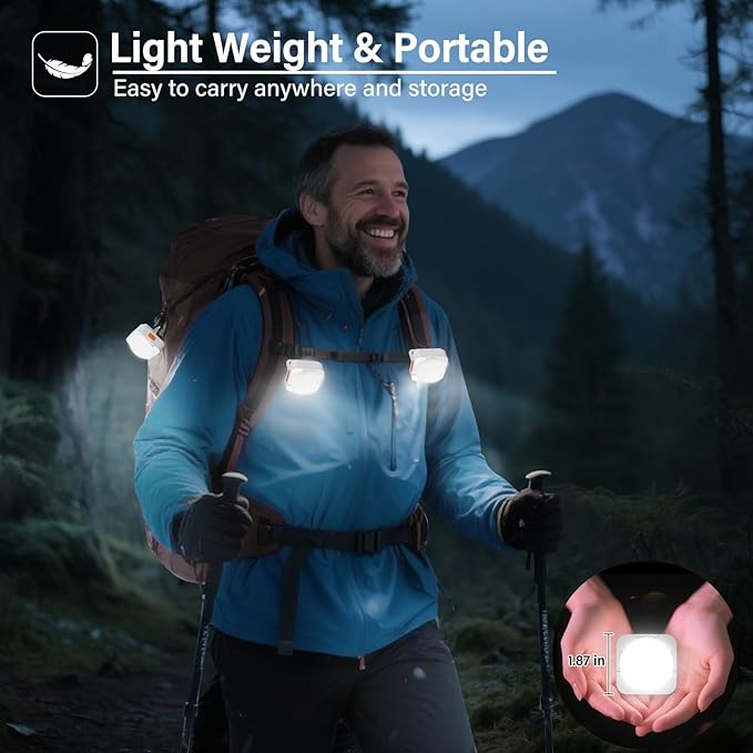 Rechargeable Camping Lights FLY2SKY 6Pcs White Tent Lights Mini Flashlight Portable LED Camping Lantern Survival Gear Camping Accessories for Hiking Backpacking Fishing Hurricane Emergency Outage