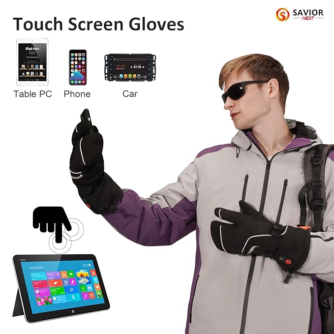 SAVIOR HEAT Heated Mittens Battery Gloves Men Women, 2023 Flexible Crab Finger Rechargeable Ski Mitten with 7.4V 2200mAh Battery for Winter Snow Skating Camping Hunting Hiking Motorcycle