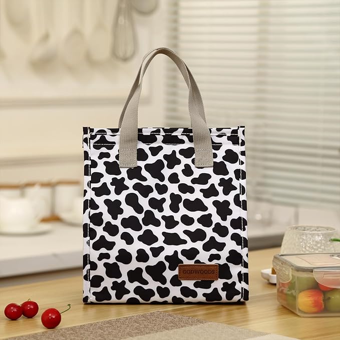 TELLUMO Lunch bag, Insulated Lunch Bag for Women Men Large Lunch Box Container Reusable Leakproof Tote for Office, Work, School, Beach or Travel (Cow-print)