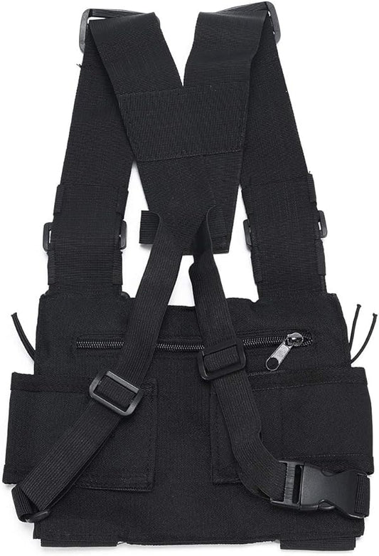 Radio Chest Harness Rig Holster Pack with Front Pouches and Zipper Bag for Universal Walkie Talkies