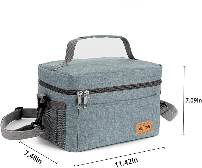 Lunch Bag for Men/Women, Insulated Reusable Lunch Box Leakproof Cooler Tote Bag Freezable with Adjustable Shoulder Strap for Office Work Picnic Beach(Grey)