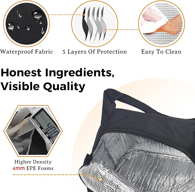 Aosbos Black Lunch Bag Women Insulated Lunch Bags for Adult Lunch Box for Women Lunchbox Lunch Tote Bento Box Cooler Bag for Work Office Picnic