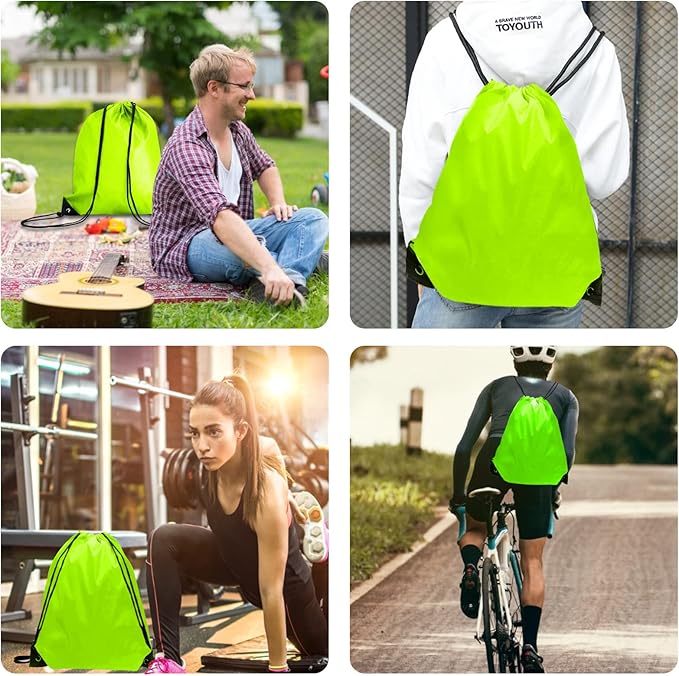 Drawstring Bags Bulk 14 Pcs Drawstring Backpack Bulk Cinch Bag Sackpack for Men Women Gym (Light Green)