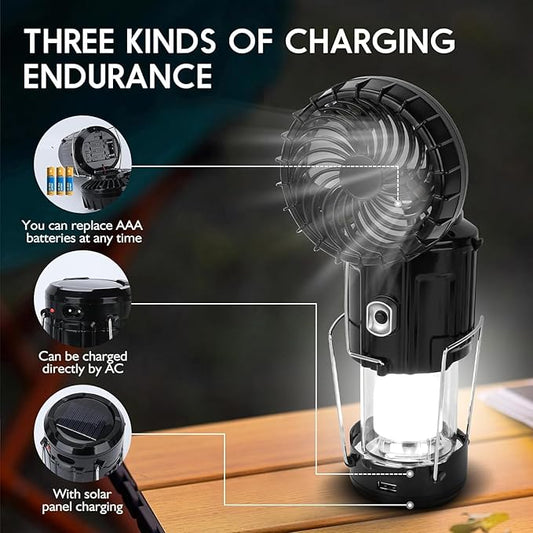 2024 Upgrade Solar Portable Lantern Rechargeable Fan - Collapsible Lightweight LED Camping Lantern for Power Outages Flashlight Survival Kits for Outdoor Tent Emergency Essentials Cool Gifts for Men