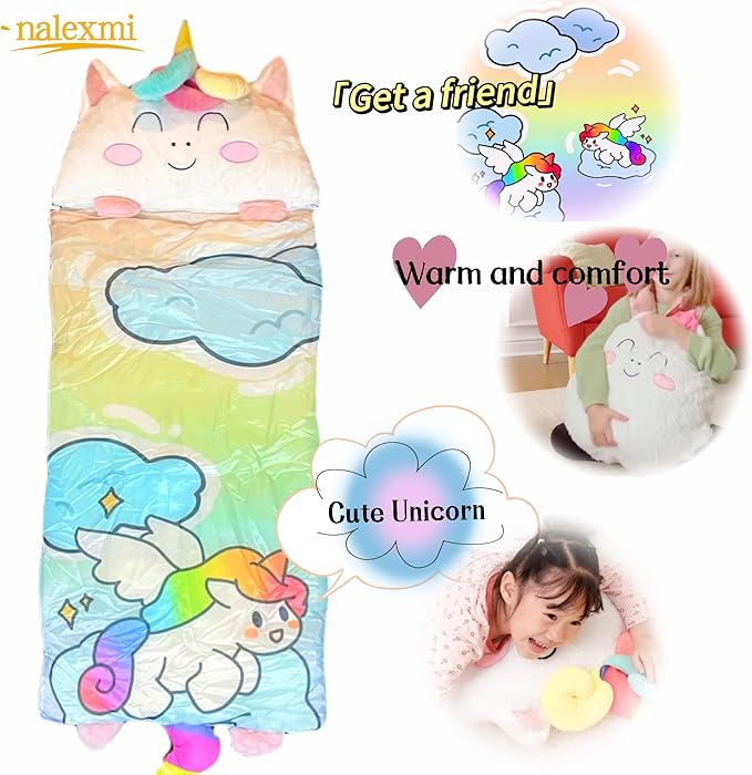 Happy Kids Sleeping Bag, Animal Bags, Sleepy Sack, Comfy, Cozy, Compact, Sleeping Bag with Pillow, Soft Pillow, Nap Mat, Wram Plush with Cotton, Slumber Bag
