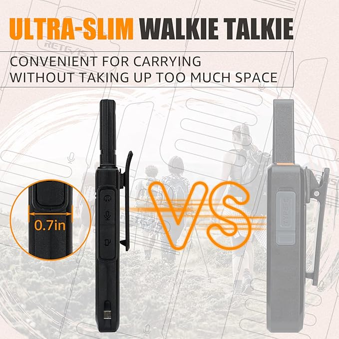 Retevis RB39P Bluetooth Walkie Talkies, Wireless Two Way Radios with Earpiece, FRS, Ultra-Slim, Mini Size, Type-C, VOX, for Camping, Hiking, Biking(2 Pack)