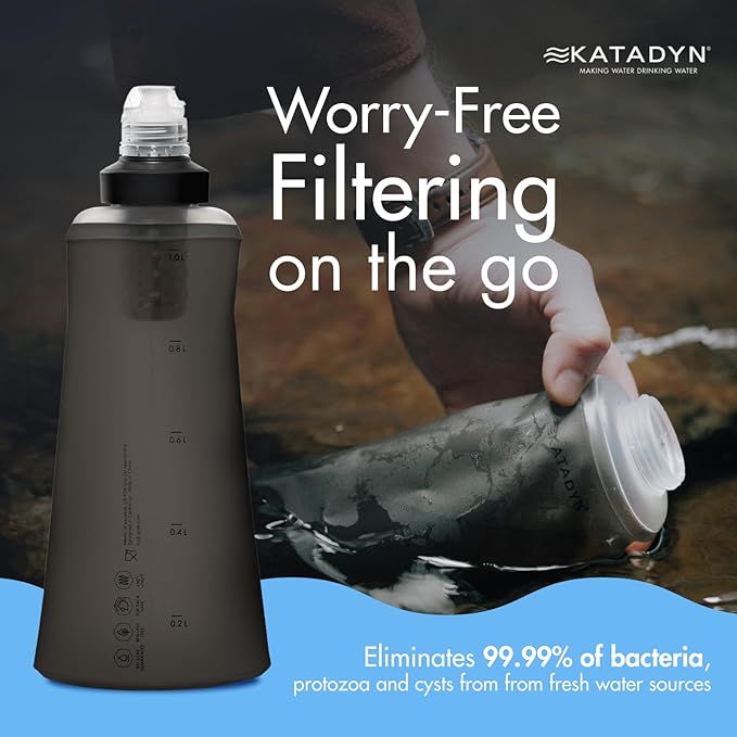 Katadyn BeFree 1.0L Ultralight Collapsible Water Filter Bottle for Hiking, Camping, Backpacking