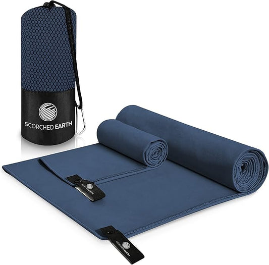 Microfiber Travel & Sports Towel Set - Quick Dry, Super Absorbent, Compact, Lightweight - for Camping, Backpacking, Hiking, Beach, Yoga, Swimming - Includes 2 Sizes + Carrying Bag & Clip