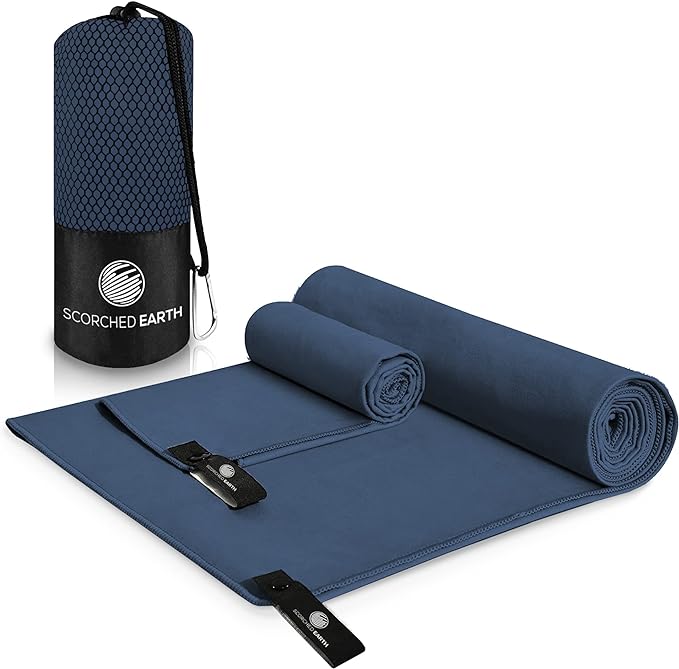 Microfiber Travel & Sports Towel Set - Quick Dry, Super Absorbent, Compact, Lightweight - for Camping, Backpacking, Hiking, Beach, Yoga, Swimming - Includes 2 Sizes + Carrying Bag & Clip