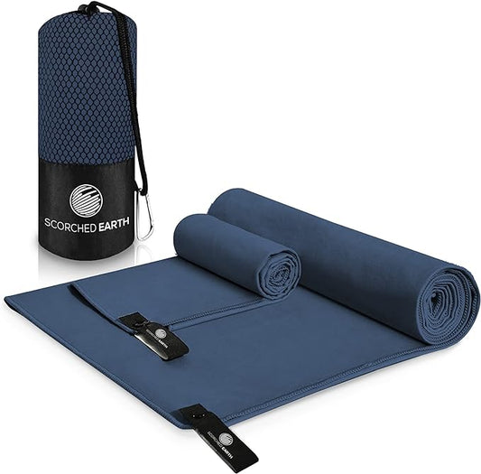 Microfiber Travel & Sports Towel Set - Quick Dry, Super Absorbent, Compact, Lightweight - for Camping, Backpacking, Hiking, Beach, Yoga, Swimming - Includes 2 Sizes + Carrying Bag & Clip