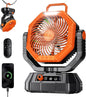 AJVV Camping Fan Rechargeable, Battery Powered Fan With Remote Controller, LED Light, Dual-Blade, Stepless Speed, 45°/90°/270° Swing,Timer, Portable fan For Travel Tent Bedroom Beach Fishing, Orange