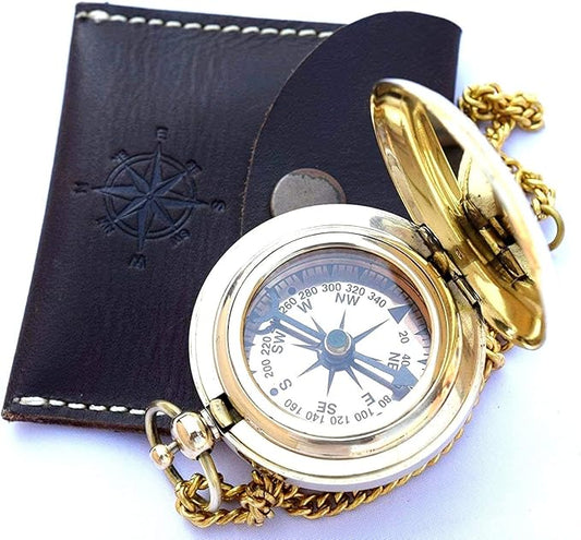 Nautical Vintage Compass Solid Brass Compass in a Black Leather Case Rustic Vintage Home Decor Gifts