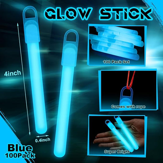 Lewtemi 100 Pack 4'' Halloween Glow Sticks Bulk Light Sticks with Lanyard Individually Wrapped Tactical Military Emergency Glow Stick Party Favors for Halloween, Camping, Hiking, Party