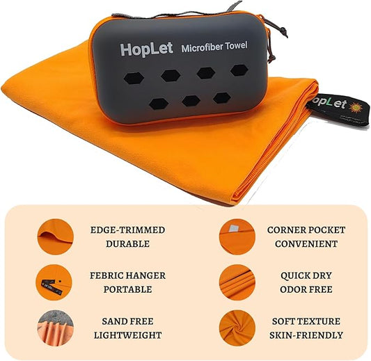 Microfiber Camping Towel with EVA Case, 20"x40" Super Absorbent and Quick Dry Travel Towel, Portable Beach Microfiber Towel Best for Hiking Swimming Outdoors Gym (M Orange)